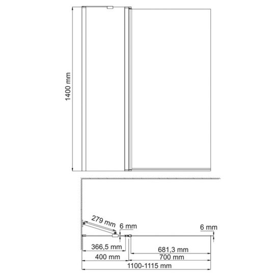 Шторка на ванну распашная 110х140х0,6 см профиль хром WasserKraft Berkel (48P02-110)