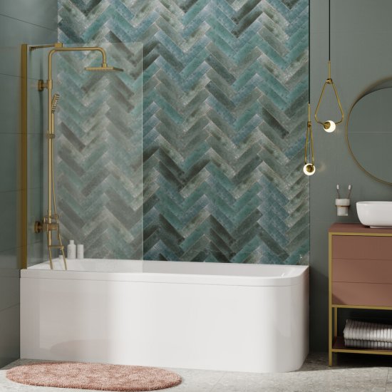 Шторка на ванну неподвижная 80х140х0,6 см профиль золото WasserKraft Aisch (55P01-80)