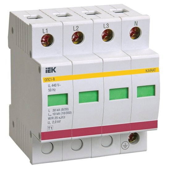 Ограничитель напряжения IEK Karat УЗИП ОПС1-B (MOP20-4-B) 400 В 4P
