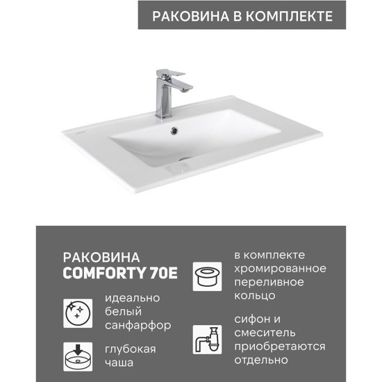 Комплект тумба с раковиной Comforty Сан-Луис 70 см подвесная белая матовая (00-00021665CF)