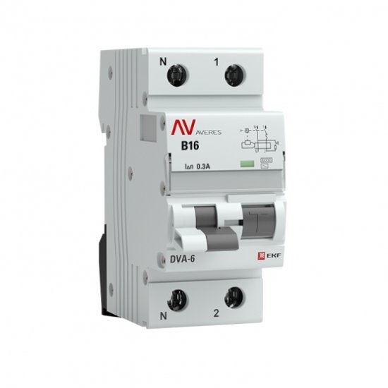 Автомат дифференциальный EKF Averes DVA-6 16А 1P+N тип AC 300 мА 6 кА (rcbo6-1pn-16B-300-ac-av)