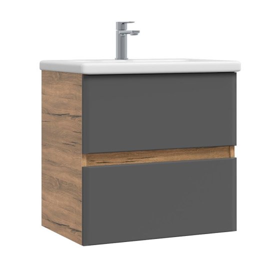 Комплект тумба с раковиной Sanstar Graffa 50 см подвесная дуб вотан/графит софт (450.1-1.4.1.ККОМ)