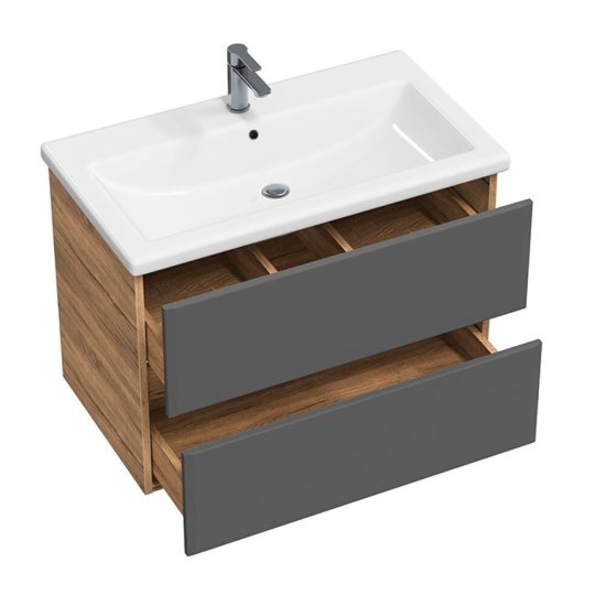 Комплект тумба с раковиной Sanstar Graffa 80 см подвесная дуб вотан/графит софт (453.1-1.4.1.ККОМ)