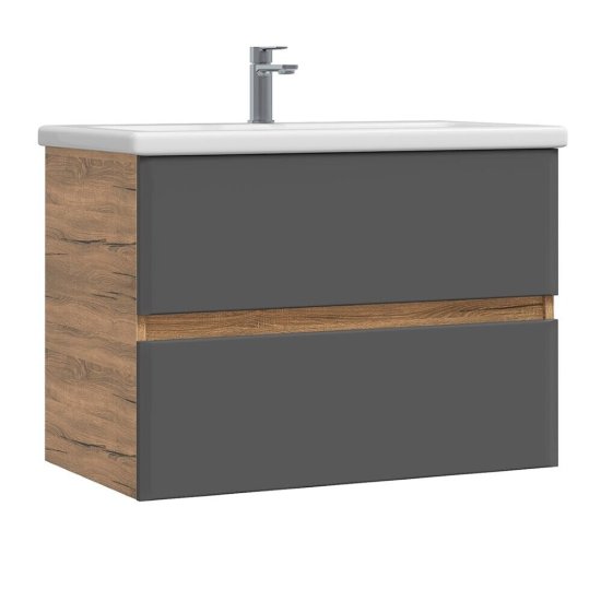 Комплект тумба с раковиной Sanstar Graffa 80 см подвесная дуб вотан/графит софт (453.1-1.4.1.ККОМ)