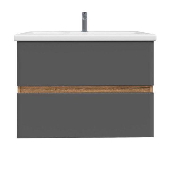 Комплект тумба с раковиной Sanstar Graffa 70 см подвесная дуб вотан/графит софт (452.1-1.4.1.ККОМ)