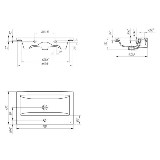 Комплект тумба с раковиной Sanstar Graffa 70 см подвесная дуб вотан/графит софт (452.1-1.4.1.ККОМ)