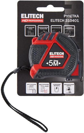 Рулетка Elitech HD 310401 с магнитным наконечником 5 м x 19 мм
