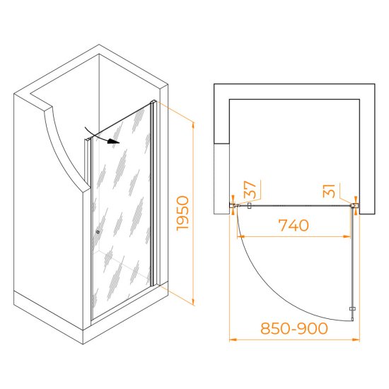 Душевая дверь Dolphin TN-03 стекло прозрачное 90х195 см профиль хром 6 мм распашная (54930309-11)