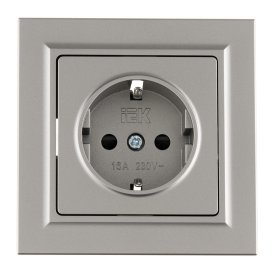 Розетка IEK Brite РСР14-1-0-БрС встраиваемая сталь со шторками (BR-R14-16-K46-F)