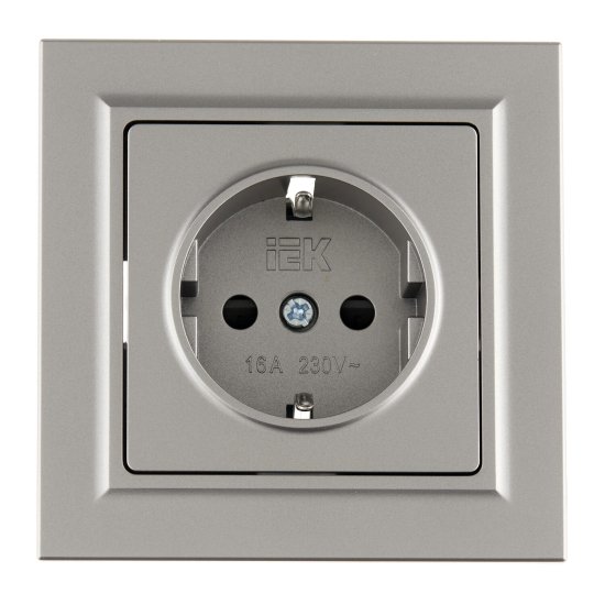 Розетка IEK Brite РСР14-1-0-БрС встраиваемая сталь со шторками (BR-R14-16-K46-F)