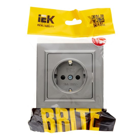 Розетка IEK Brite РСР14-1-0-БрС встраиваемая сталь со шторками (BR-R14-16-K46-F)