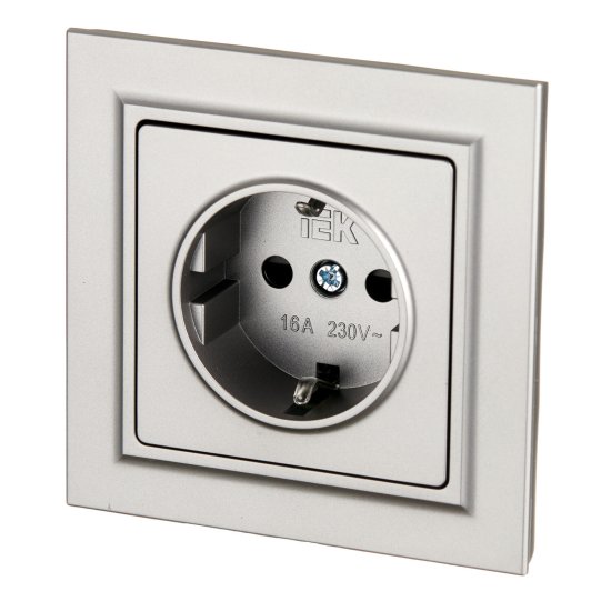 Розетка IEK Brite РСР14-1-0-БрС встраиваемая сталь со шторками (BR-R14-16-K46-F)