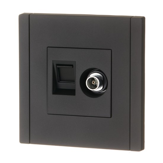 Розетка телевизионная/ компьютерная IEK Forte&Piano FP136 встраиваемая черная TV/ RJ45 (FP-AK20-1-K02)