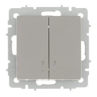 Выключатель IEK Brite ВС10-2-1-БрС двухклавишный встраиваемый сталь с подсветкой (BR-V20-1-10-K46)
