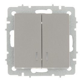 Выключатель IEK Brite ВС10-2-1-БрС двухклавишный встраиваемый сталь с подсветкой (BR-V20-1-10-K46)