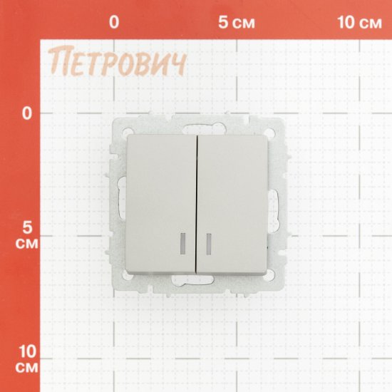Выключатель IEK Brite ВС10-2-1-БрС двухклавишный встраиваемый сталь с подсветкой (BR-V20-1-10-K46)