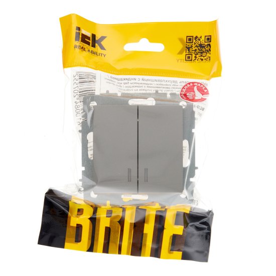 Выключатель IEK Brite ВС10-2-1-БрС двухклавишный встраиваемый сталь с подсветкой (BR-V20-1-10-K46)