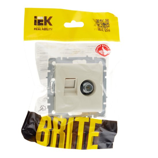 Розетка телевизионная/ компьютерная IEK Brite РТВ-РК12-БрКр встраиваемая бежевая (BR-AK20-1-K10)