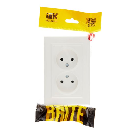 Розетка двойная IEK Brite РС12-2-БрБ встраиваемая белая без заземления (BR-R20-10-K01-F)