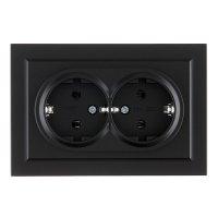 Розетка двойная IEK Brite РС12-3-БрЧ встраиваемая черная с заземлением (BR-R21-16-K02-F)