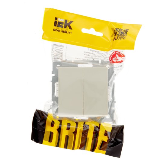 Выключатель IEK Brite ВС10-2-0-БрКр двухклавишный встраиваемый бежевый (BR-V20-0-10-K10)