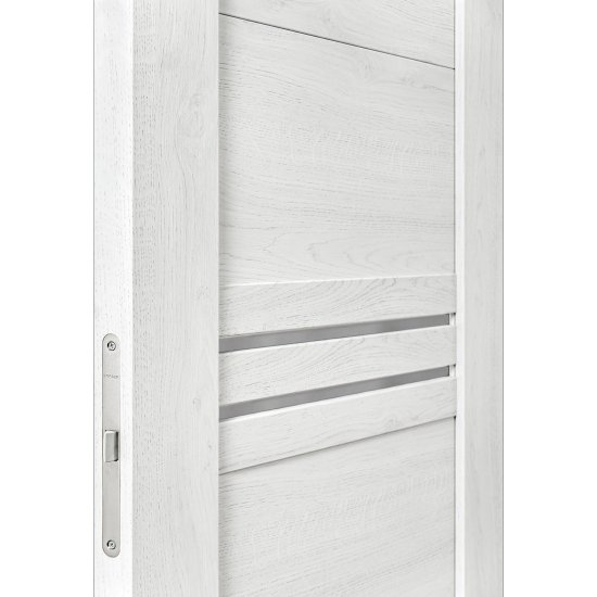 Дверь межкомнатная со стеклом Моско 80x200 см ПВХ цвет орех луч айс с замком и петлями