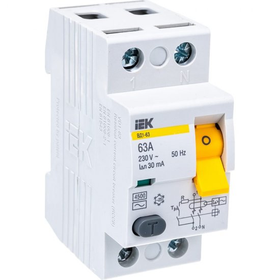 Узо IEK ВД1-63 2п, AC, 63А, 30мА