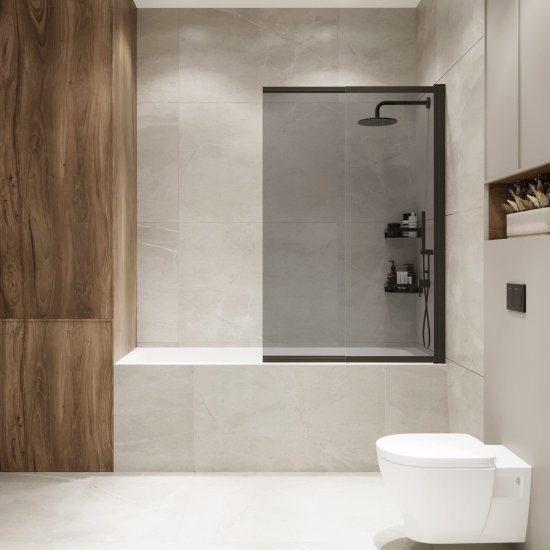 Шторка на ванну раздвижная Slider 98x150 см дымчатое стекло профиль черный тонированный