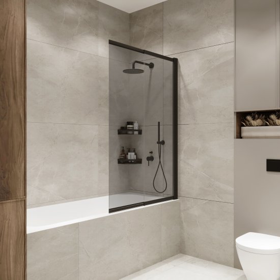 Шторка на ванну раздвижная Slider 98x150 см дымчатое стекло профиль черный тонированный