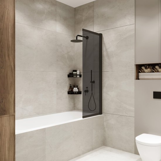 Шторка на ванну раздвижная Slider 98x150 см дымчатое стекло профиль черный тонированный