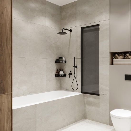 Шторка на ванну раздвижная Slider 98x150 см дымчатое стекло профиль черный тонированный