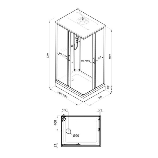 Душевая кабина Triton Квадро 100х80х228 см стекло прозрачное 4 мм с низким поддоном прямоугольник