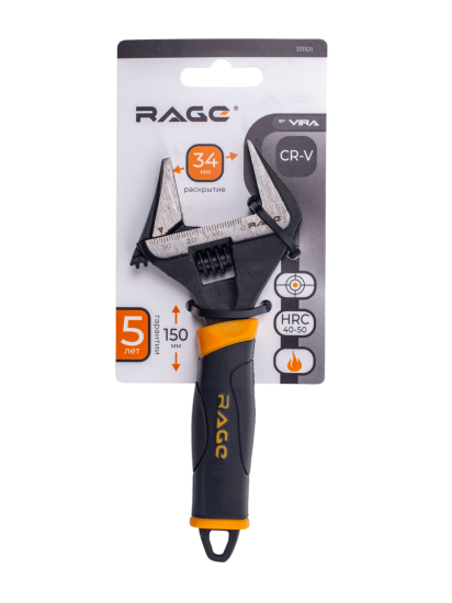 Ключ разводной Rage захват до 34 мм длина 150 мм