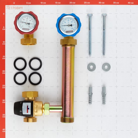Насосная группа Rommer 35-60С 1 ВР(г) х 1 1/2 НР(ш) с термостатическим смесительным клапаном без насоса (RDG-1002-012501)