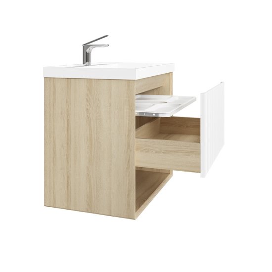 Комплект тумба с раковиной Jorno Tossony 70 см подвесная сонома светлая/белая (Toss.01.70/P/SS-W/JR)