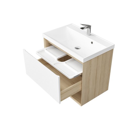 Комплект тумба с раковиной Jorno Tossony 70 см подвесная сонома светлая/белая (Toss.01.70/P/SS-W/JR)