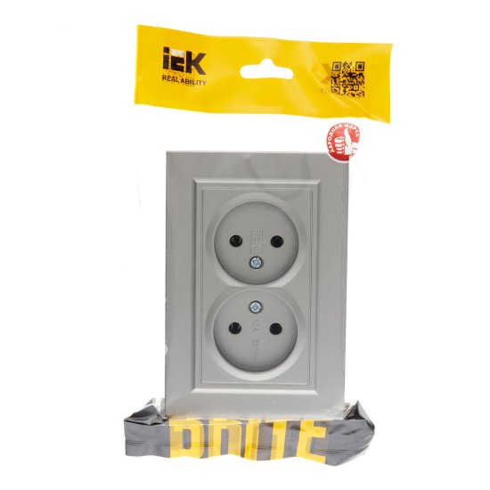 Розетка двойная IEK Brite РС12-2-БрС встраиваемая сталь без заземления (BR-R20-10-K46-F)