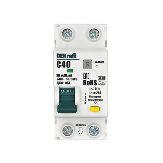Автомат дифференциальный Dekraft ДИФ-103 40А 1P+N тип A 30 мА 6 кА (16351DEK)