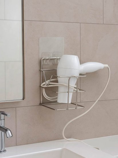 Держатель для фена на липучке Стандарт металлический цвет хром