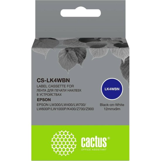 Ленточный картридж для Epson LW300/LW400/LW700/LW600P/LW1000P/K400/Z700/Z900 Cactus CS-LK4WBN