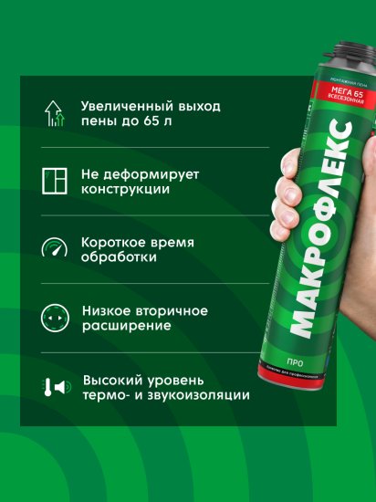 Клей-пена профессиональная Макрофлекс выход пены 65 л всесезонная 850 мл