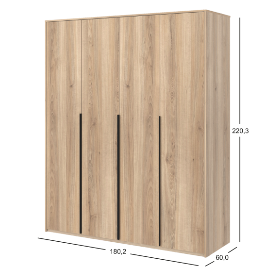 Шкаф распашной Бергамо с 4 дверями 180x220x60 см ЛДСП цвет дуб комано матовый