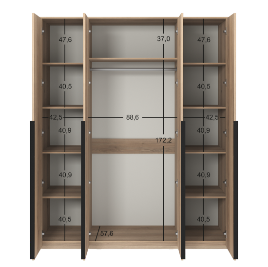 Шкаф распашной Бергамо с 4 дверями 180x220x60 см ЛДСП цвет дуб комано матовый