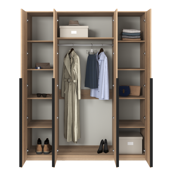 Шкаф распашной Бергамо с 4 дверями 180x220x60 см ЛДСП цвет дуб комано матовый