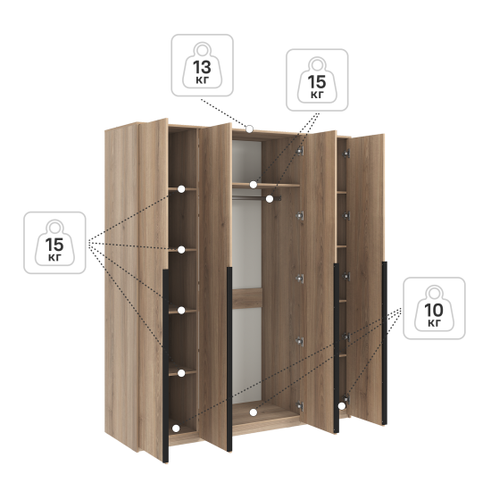 Шкаф распашной Бергамо с 4 дверями 180x220x60 см ЛДСП цвет дуб комано матовый