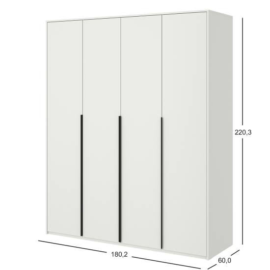 Шкаф распашной Бергамо с 4 дверями 180x220x60 см ЛДСП цвет белый