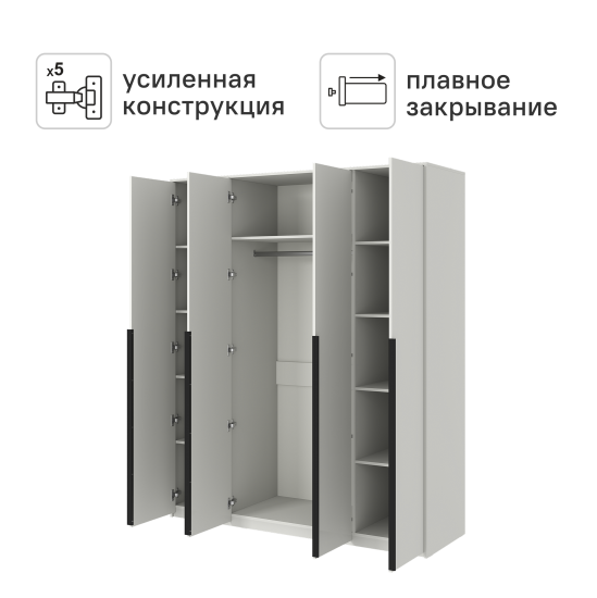 Шкаф распашной Бергамо с 4 дверями 180x220x60 см ЛДСП цвет белый