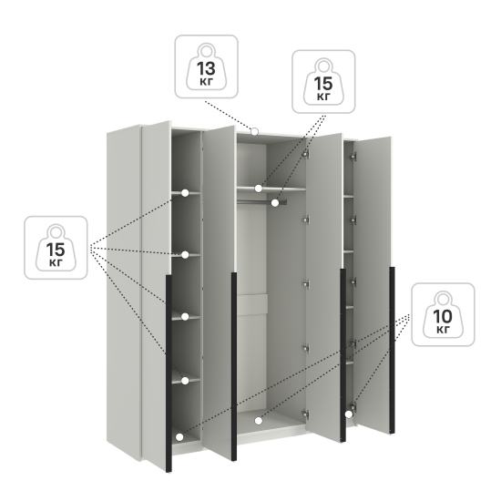 Шкаф распашной Бергамо с 4 дверями 180x220x60 см ЛДСП цвет белый