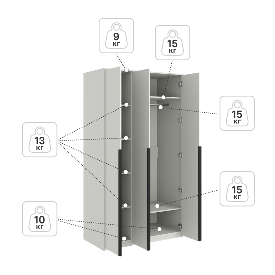 Шкаф распашной Бергамо с 3 дверями 120x220x60 см ЛДСП цвет белый