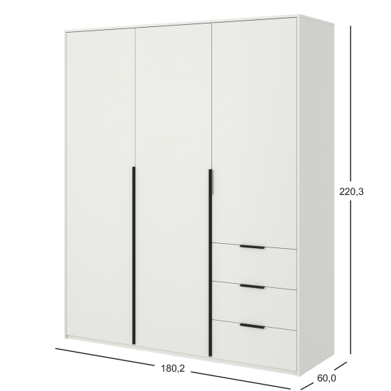 Шкаф распашной Бергамо с 3 дверями 180x220x60 см ЛДСП цвет белый